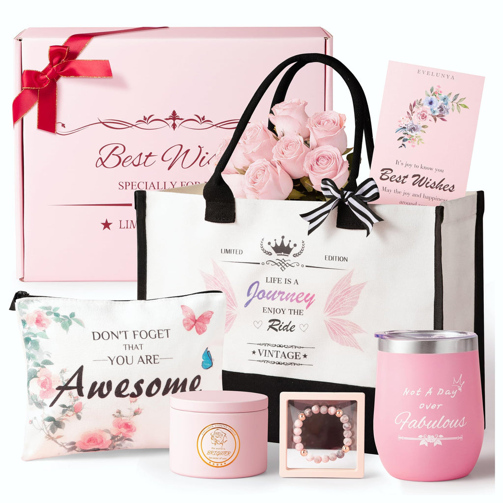 Evelunya Luxury Gift Set for Women Real Flowers Scented Candle Unique Self Care Relaxation Gift Ideas Birthday Gift