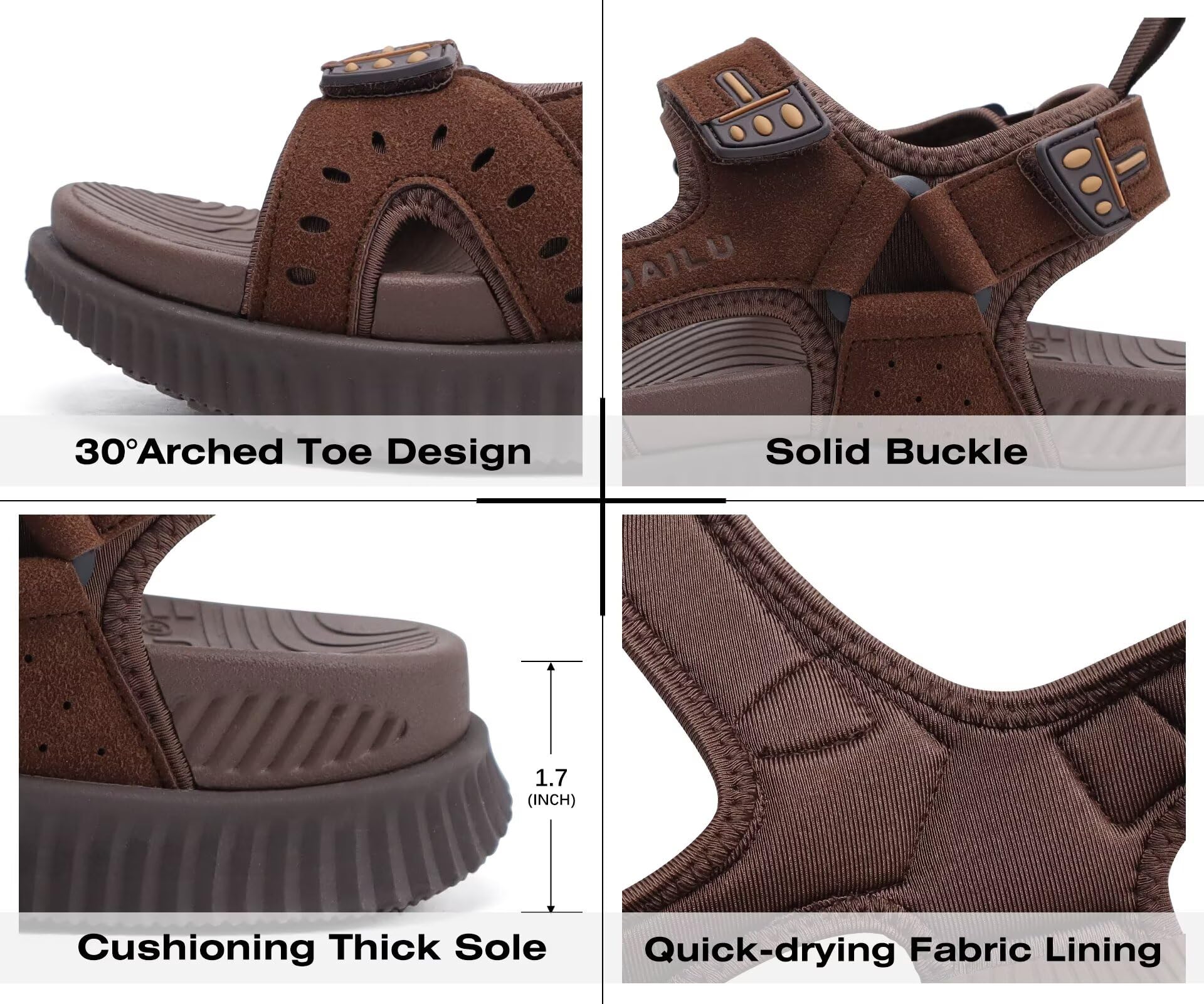 KuaiLu Mens Leather Hiking Sandals With Arch Support Orthopedic Sport Recovery Athletic Walking Sandals For Man Outdoor Summer Casual Thick Cushion Beach Water Fisherman Sandal, size 9 Dark Brown