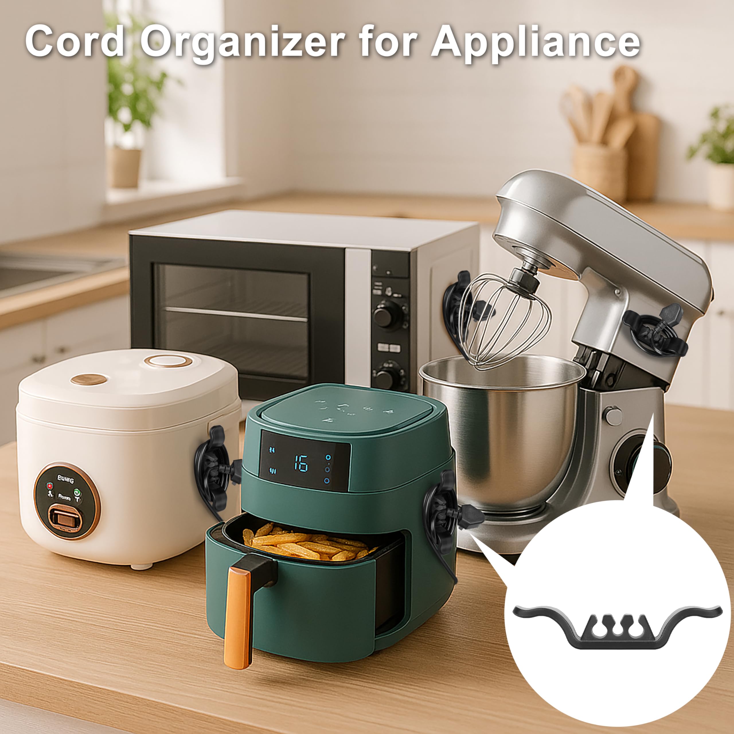 Cord Organizer for Appliance Stick On- Kitchen Appliances Cord Winder, Convenient Cord Wrapper for Mixer, Air Fryers, Juicers, Coffee Machines, Blender, Air Fryers, Black 6Packs
