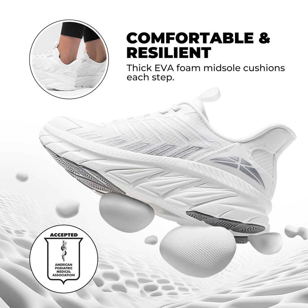 ALLSWIFIT Women's Slip On Walking Shoes Running Comfortable Tennis Breathable Non Slip Athletic Gym Workout Cross Training Fashion Sneakers,Size 8,White,SARR034W