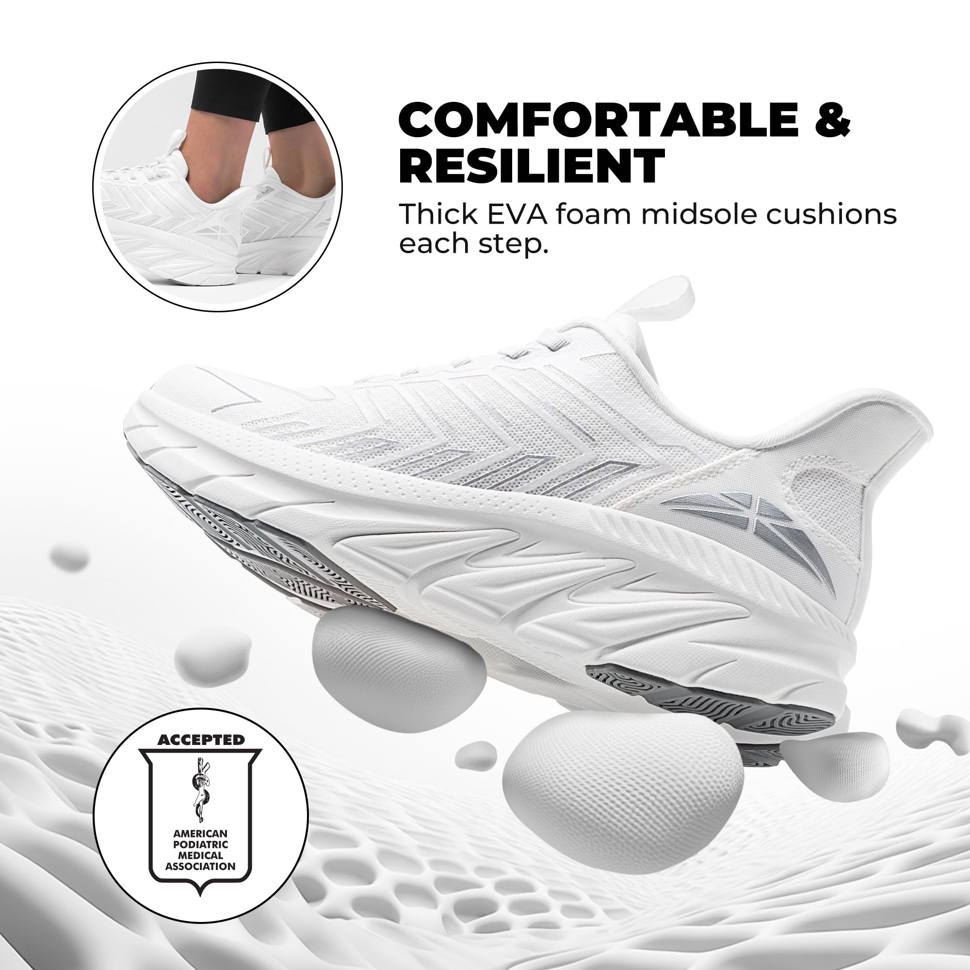 ALLSWIFIT Women's Slip On Walking Shoes Running Comfortable Tennis Breathable Non Slip Athletic Gym Workout Cross Training Fashion Sneakers,Size 8,White,SARR034W
