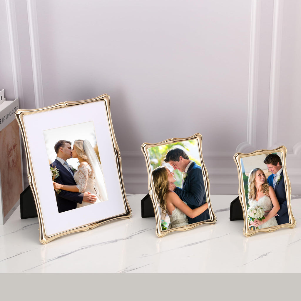 GorYeeFine 8x10'' Premium Alloy Gold Picture Frame with Acid Free Mat 5x7'',Hi-End Décor Metal Frames 5x7'' with Black Velvet Backing for Desktop Display and Wall Decor