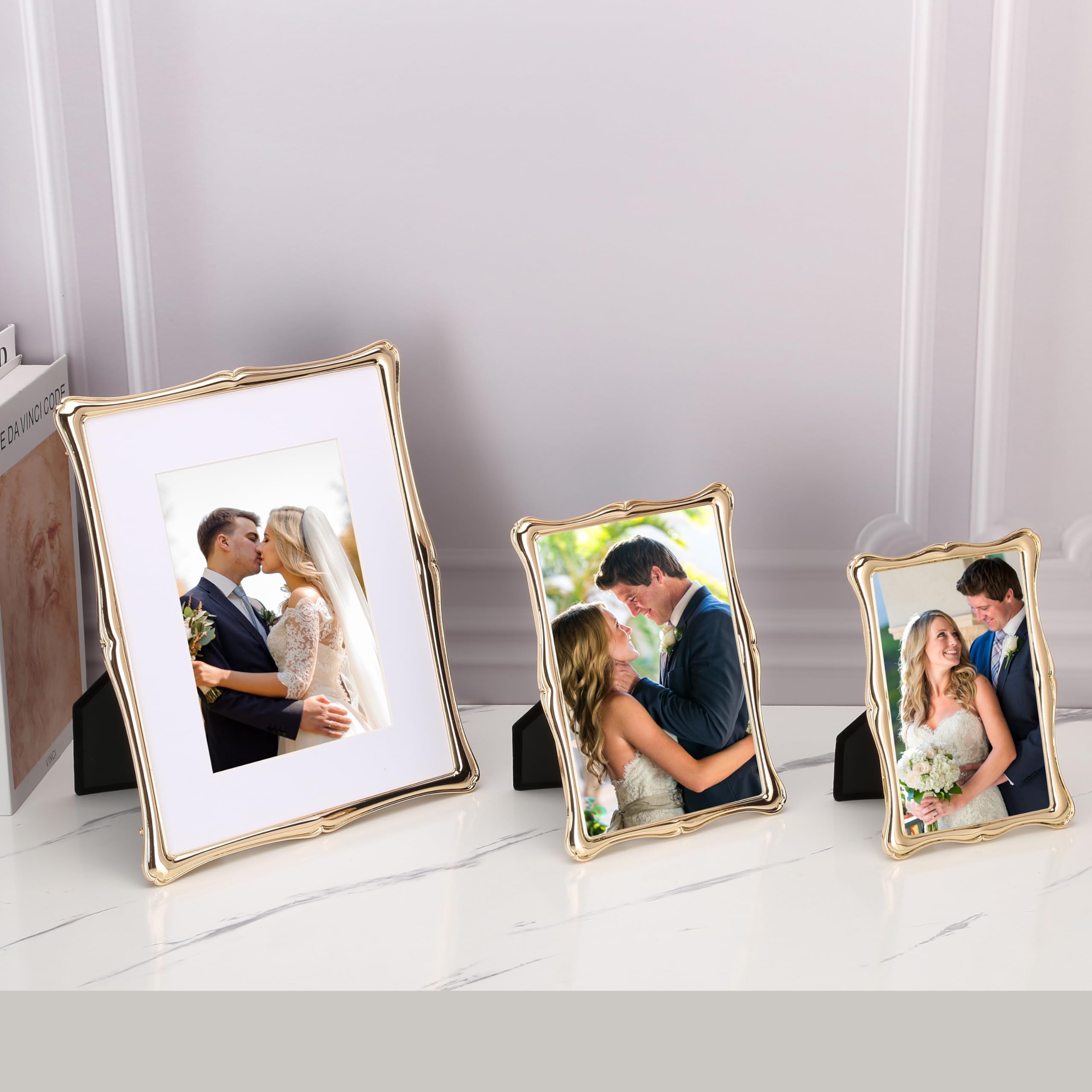 GorYeeFine 8x10'' Premium Alloy Gold Picture Frame with Acid Free Mat 5x7'',Hi-End Décor Metal Frames 5x7'' with Black Velvet Backing for Desktop Display and Wall Decor