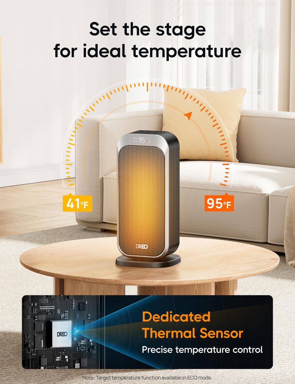 DREO Quiet Space Heater, 1500W Portable Heaters for Indoor Use with Remote, 70° Oscillation, Fast and Safety Electric PTC Ceramic for Desk Office Bedroom, 12H Timer