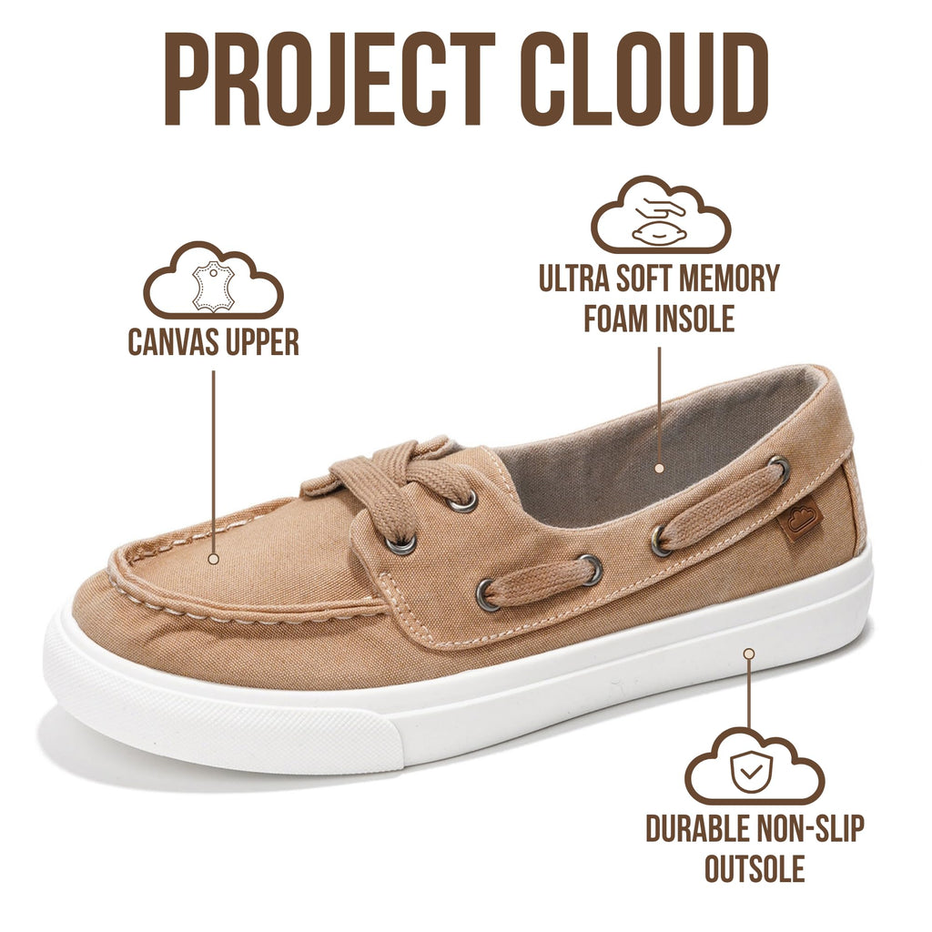 Project Cloud Canvas Sneakers for Women - Memory Foam Slip On Shoes Women Footwear - Lightweight and Non Slip Fashion Sneakers (Seasalt, TANCVS,7.5M)