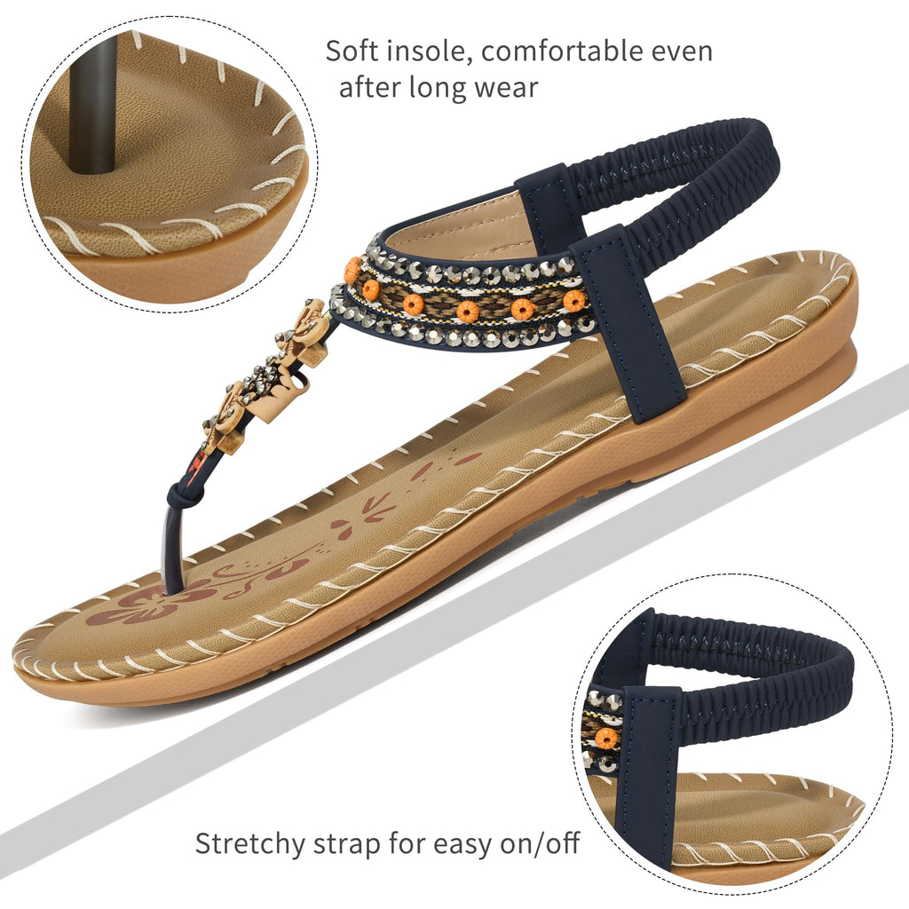 Ablanczoom Flats Sandals for Women Dressy: Casual Summer Sandals 2026 - Comfort Walking Ladies Shoes with Beaded Elastic Ankle Strap