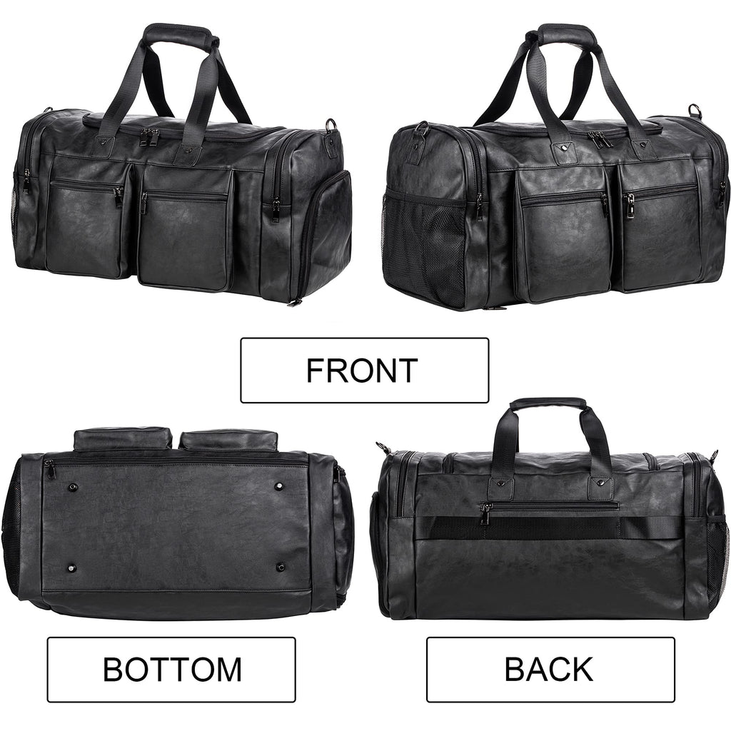 Travel Bag with Shoe Pouch,Weekender Overnight Bag Leather Large Carry On Bag