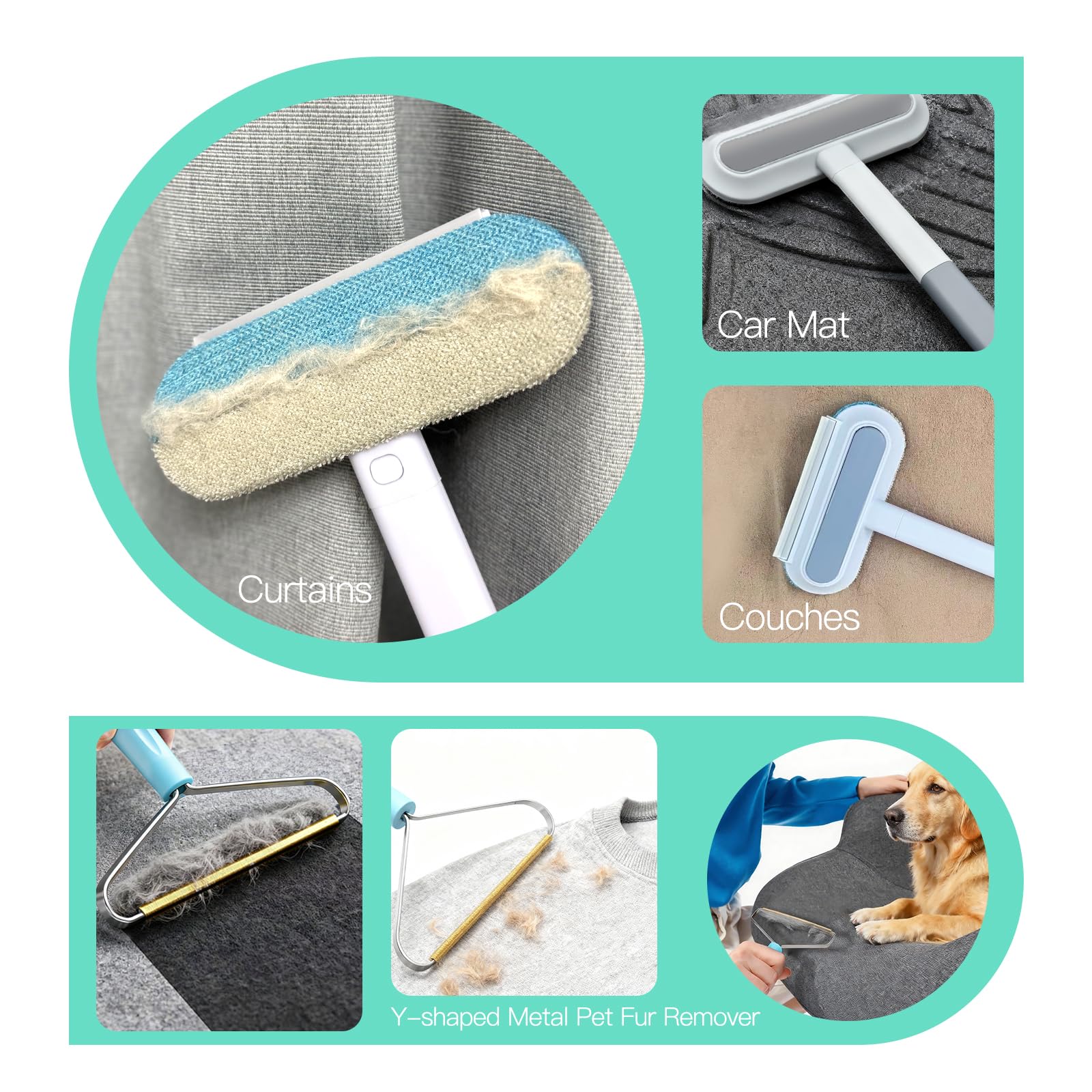 Carpet Rake for Pet Hair Removal：Upgraded 3 In 1 Reusable Carpet Scraper Pet Tool Kit, Adjustable Handle for Deep Clean Dog & Cat Hair Remover, Lint Remover Scraper for Carpets, Mats, Rugs, Car&Couch