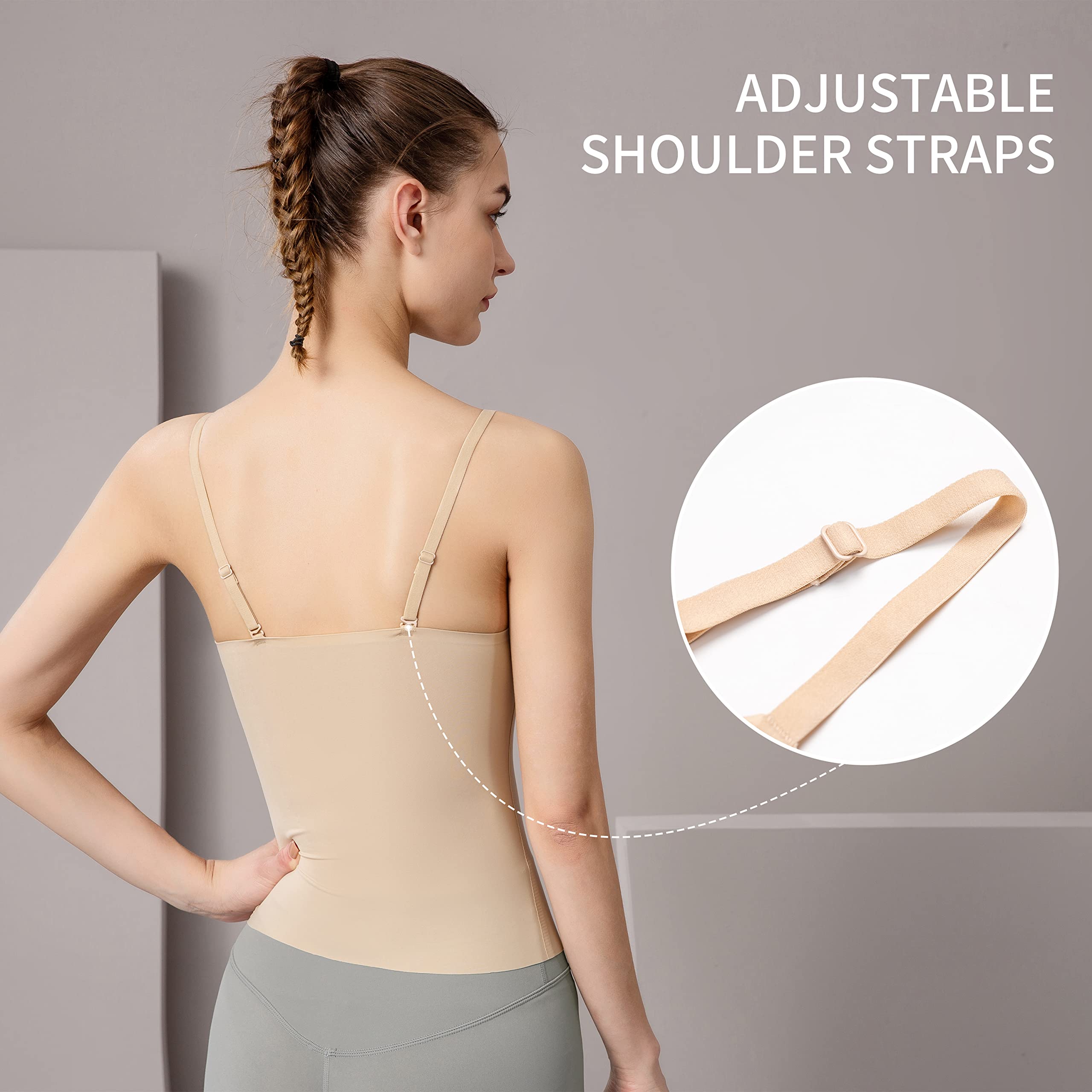 Women's Fit Camisole with Built in Bra - Spaghetti Straps Camis Tank with Chest pad One-Piece Cut Seamless (L, A-Style-Complexion)