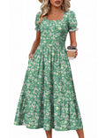 Zeagoo Womens Dresses Summer Casual Midi Dress Floral Sundresses with Pockets Womens Beach Vacation Dress Square Neck A Line Dresses L