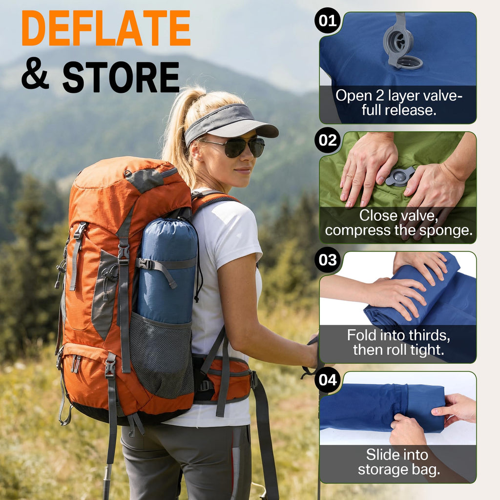 NINTYNINE Camping Sleeping Pad, 5.9" Extra-Thick Reinforced Camping Mat with Built-in Pillow & Foot Pump, Ultralight Compact Inflating Camping Air Mattress for Backpacking Hiking Travel Tent Beach