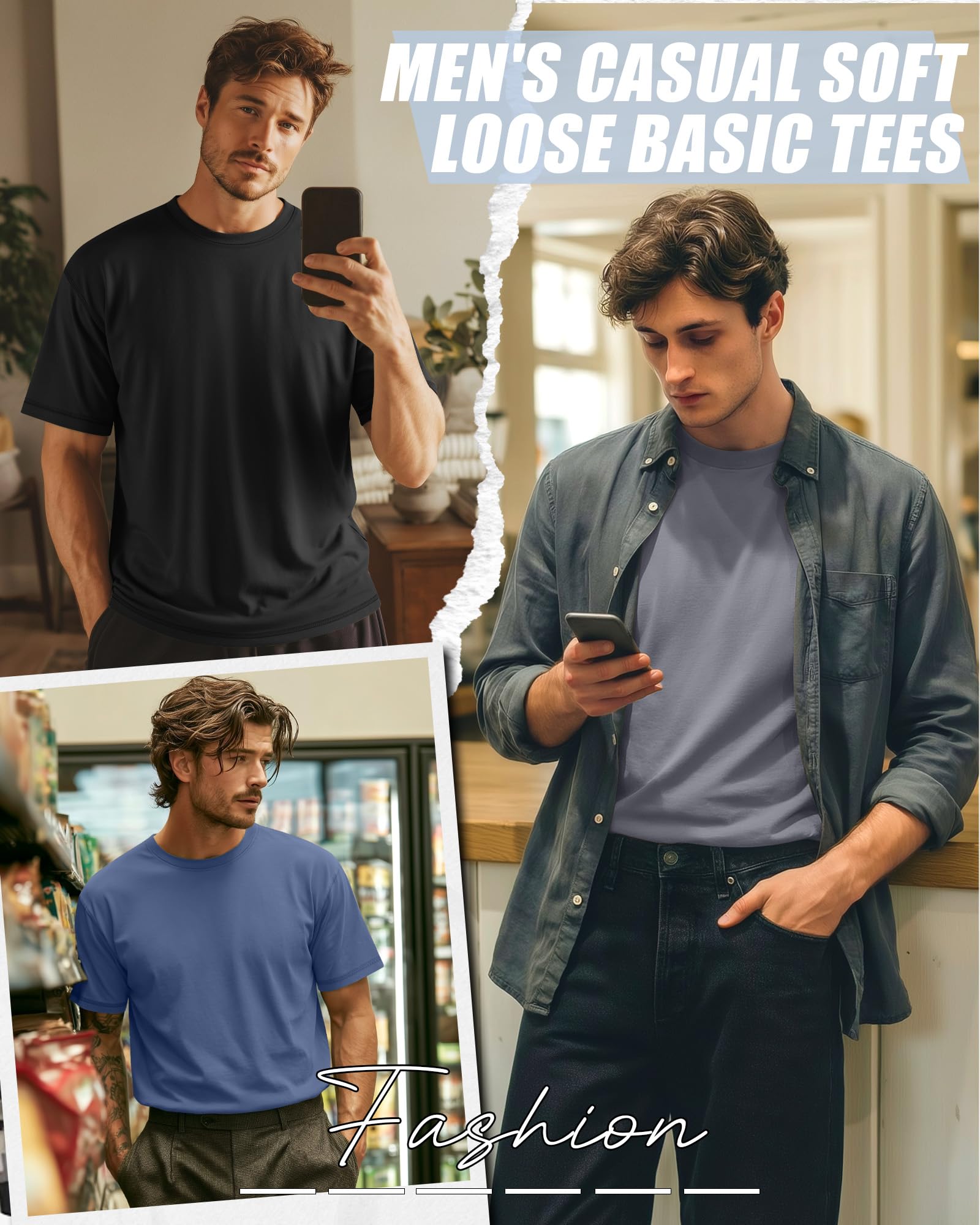 Neer 3 Pack Big and Tall Shirts for Men L-7xl, Short Sleeve Men Crewneck Tops Loose Casual Large T-Shirts Summer Basic Tee(Black, Light Gray, Blue,4X-Large)