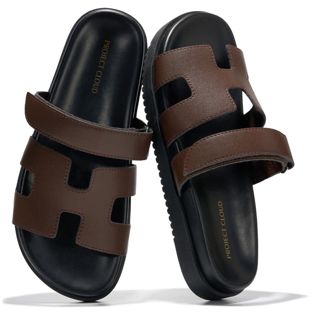 Project Cloud 100% Genuine Leather Sandals for Women Footwear - Stylish Womens Sandals with Plush & Soft Insole - Non-Slip and Water-Resistant Beach Sandals Slides for Women (Mayvy, CHOCLEATH,7.5M)