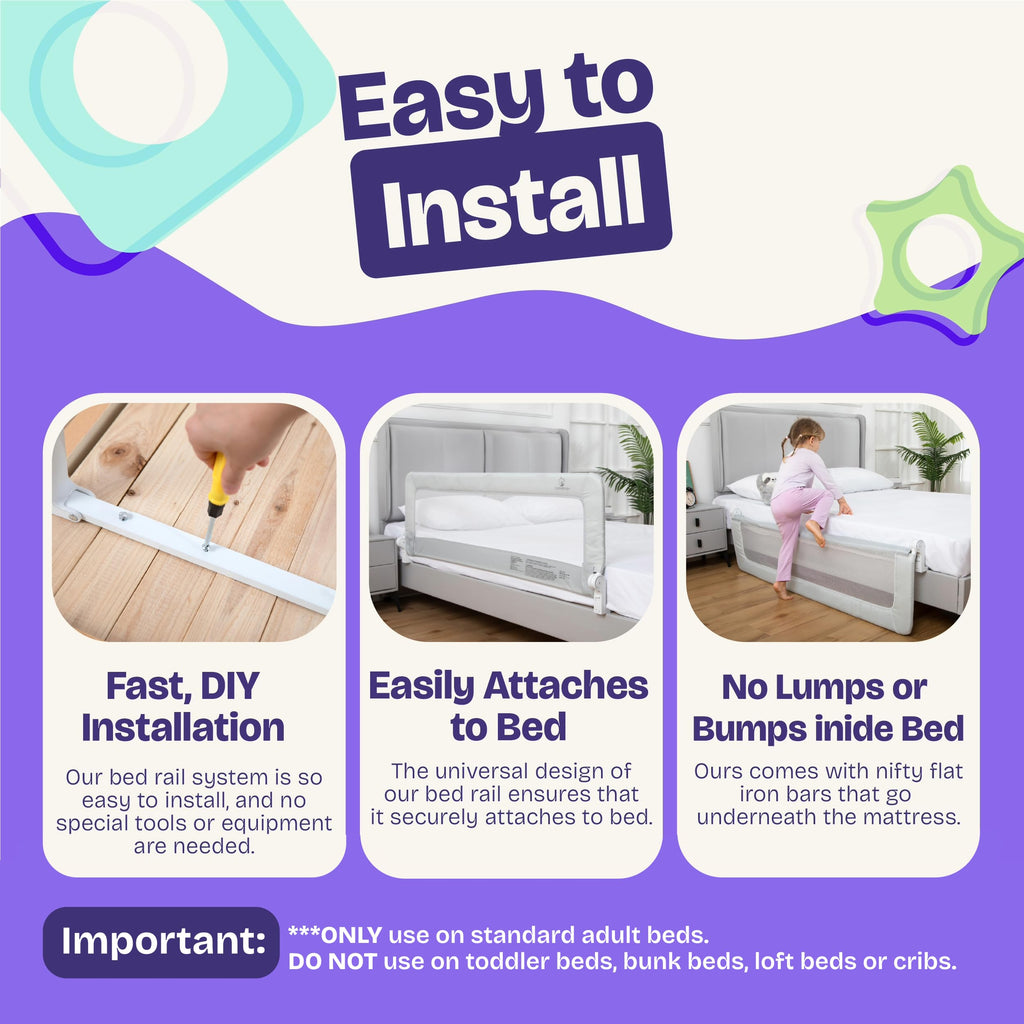 ComfyBumpy 1-Pack Bed Rail for Toddlers 55.5" L x 19.5" H | Toddler Bed Rails for Twin, Full, Queen & King Mattress Size | Swing Down Rail Guard | Mattress Side Rail for Kids | Gray