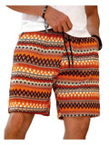 WDIRARA Men's Geometric Print Drawstring Waist Bermuda Shorts Boho Summer Beach Shorts with Pockets Multicolor X-Large