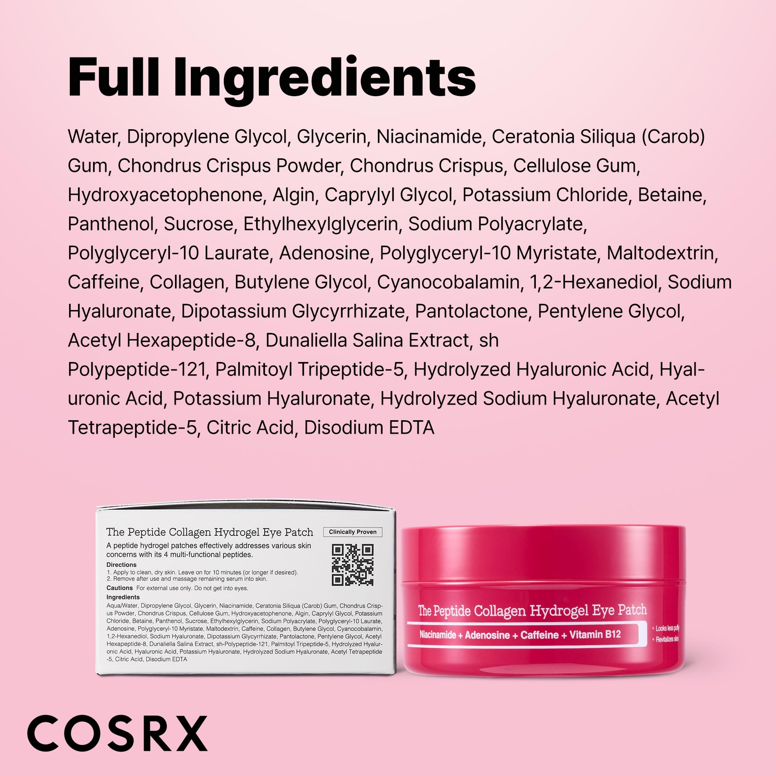 COSRX Limited Pink Edition Pink Peptides Collagen Hydrogel Eye Patch – Valentine’s Day Gifts for Girls and Women, Under Eye Mask for Puffy Eyes and Dark Circles, 60 Patches, Korean Skin Care