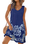 Swimsuit Coverup Summer Dresses for Women Eyelet Casual Loose Sleeveless Sundress with Pockets (Blue Trees, L)
