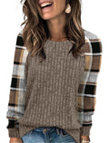Chocolate Brown Fall Clothes Fall Fashion Must Haves Womens Tops Long Sleeve Shirts for Women Plaid Oversized Sweaters School Outfits Tops for Teachers Winter Clothing Travel Vacation Raglan Paneled