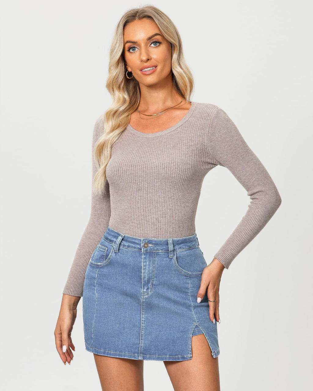 Vetinee High Waisted Jean Skorts for Women - Casual Mini Denim Skirt Blue Fog Medium Size 8/10