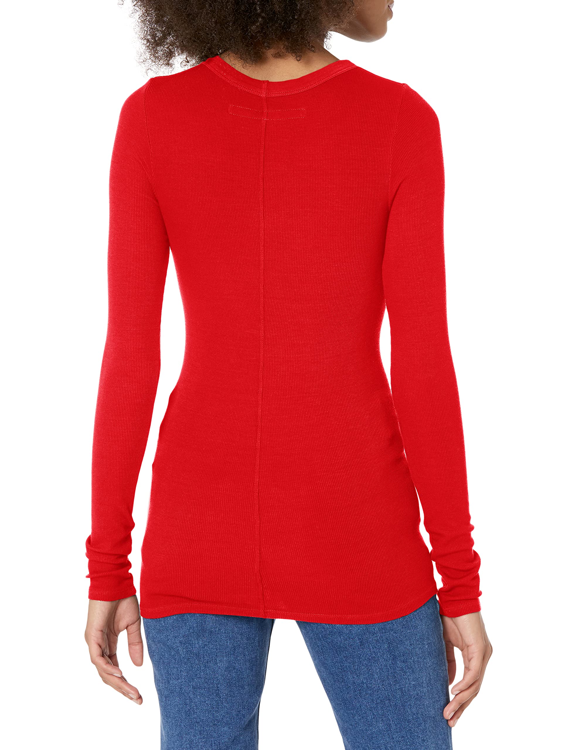 Enza Costa womens Rib Fitted Long Sleeve Crew Neck Top T Shirt, Iconic Red, Small US