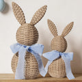 WDS WONDROUS Rattan Effect Resin Bunnies with Light Blue Bow 2-Pcs Large & Small, Easter Decorations Bunny Figurines Set, Farmhouse Spring Table Centerpiece Decor for Home Wedding Gift