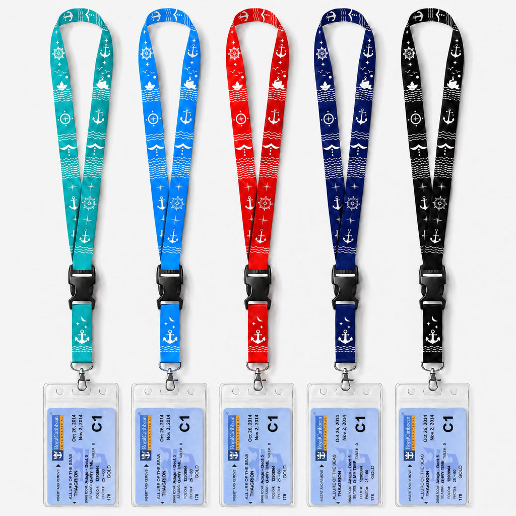 Avorast 5 Pack Cruise Lanyards for Ship Cards, Cruise Essentials 2026 for Carnival, Royal Caribbean, NCL, Lanyards for ID Badges with Detachable Buckle & Waterproof ID Badge Holders (Mix)