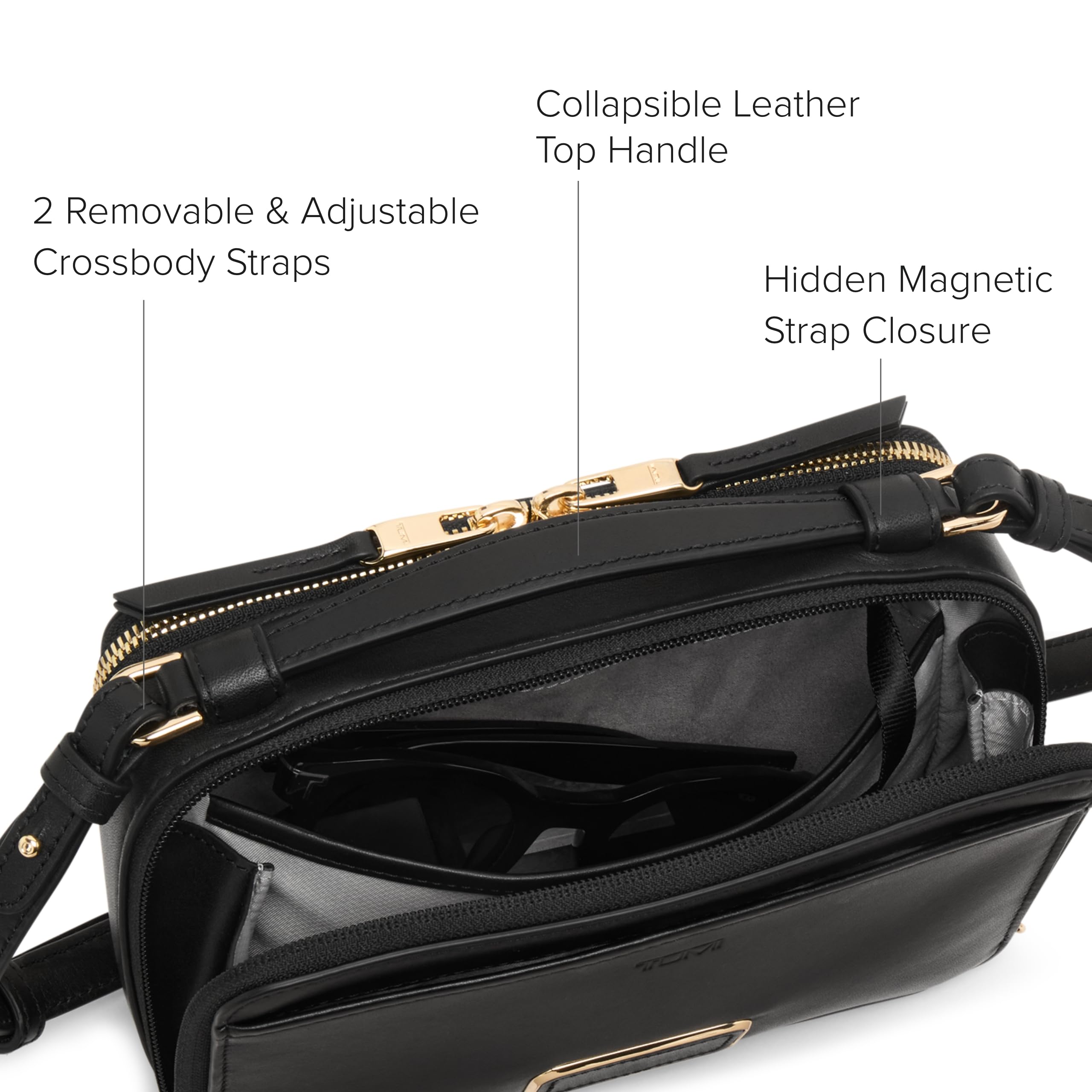 TUMI - Voyageur Myla Crossbody - Stylish Shoulder Bag with Key Leash, Card Pockets & More - Everyday Women's Purse - Black, Light Gold Hardware