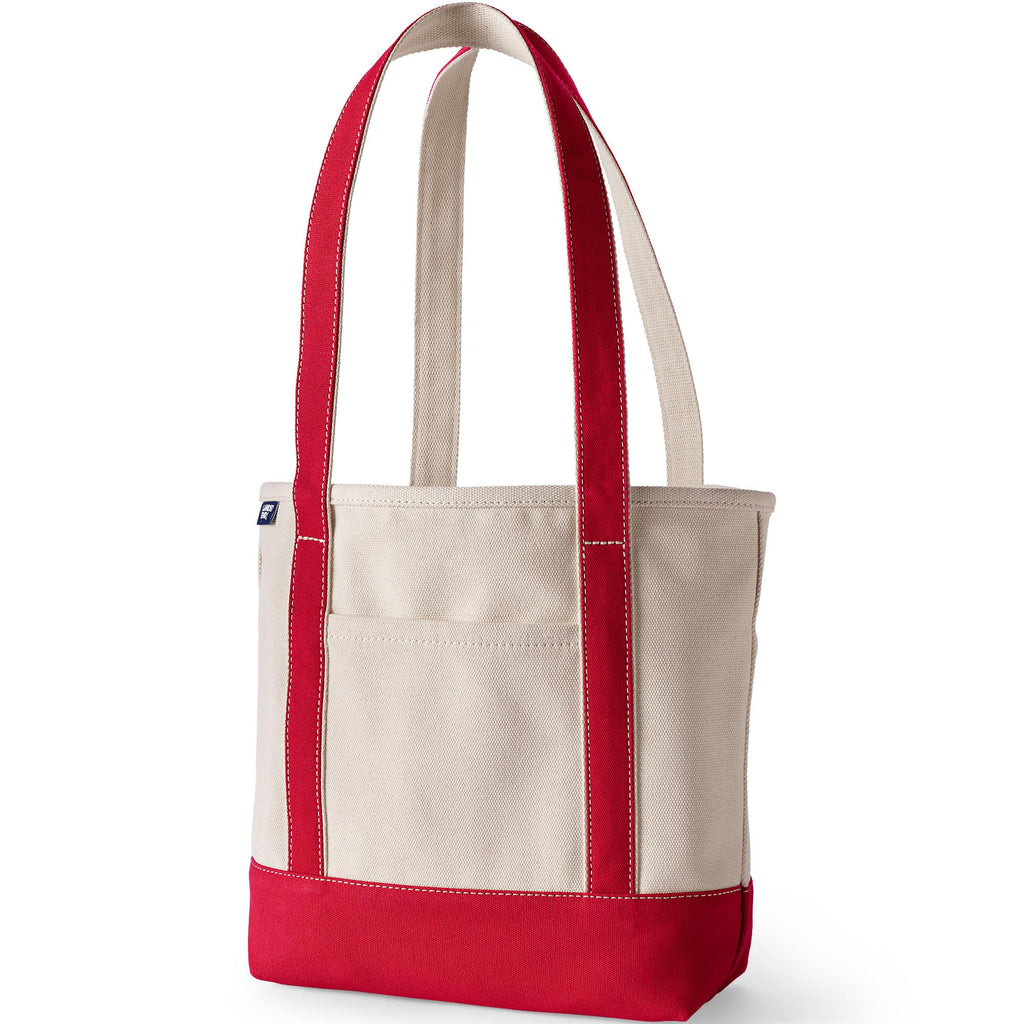Lands' End Natural Open Top Canvas Tote Natural/heritage Red Medium Regular Handle