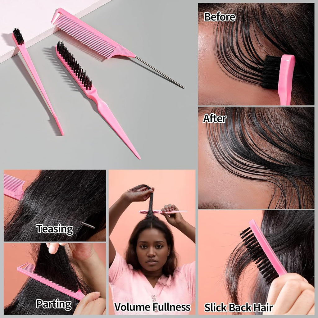 SWEET VIEW Hair Wax Stick & Slick Back Hair Brush for Tame Flyaways, Frizz, Sleek Ponytails, Buns | Pomade/Balm/Gel Stick for Woman, Styling Accessories for Girls