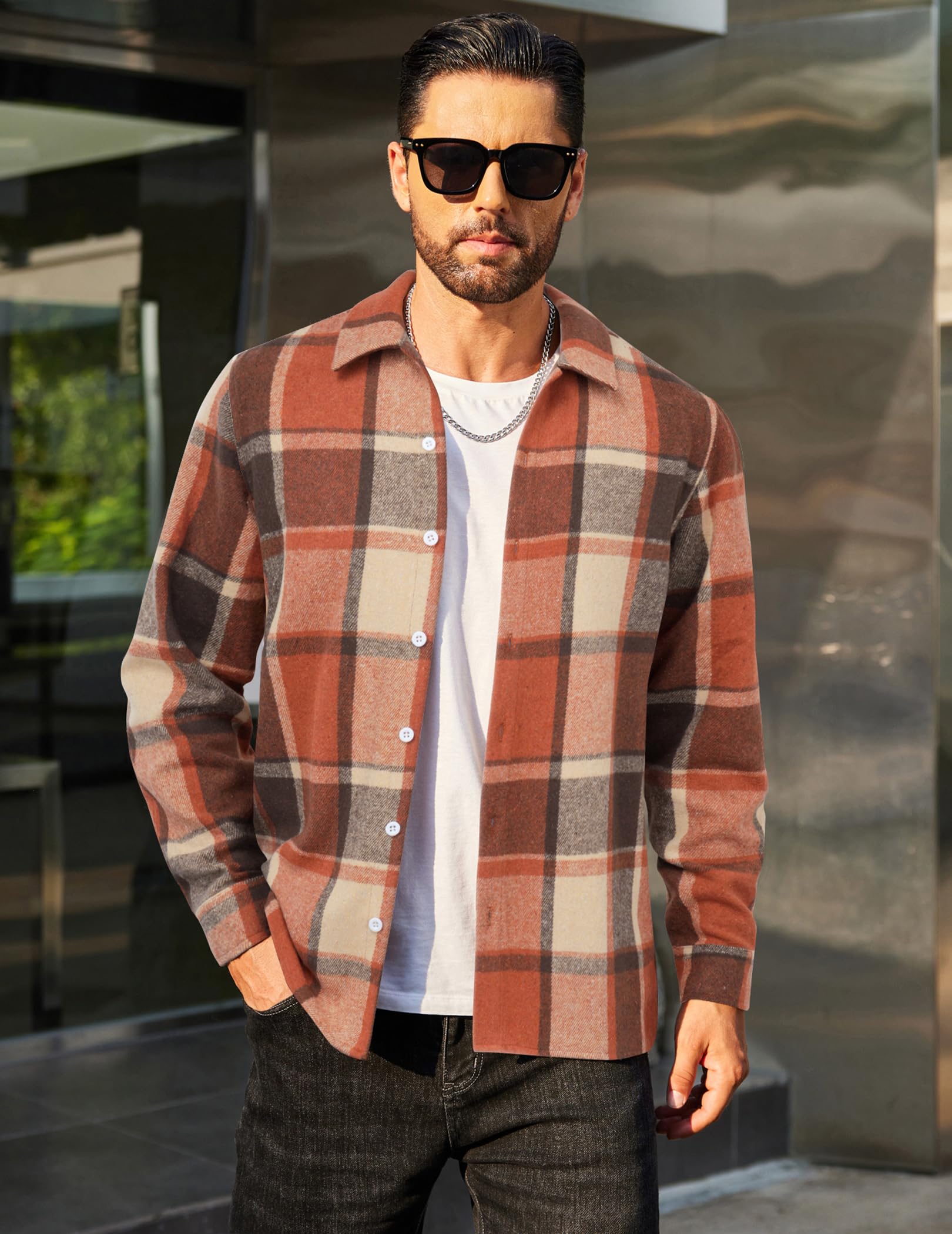 COOFANDY Men's Flannel Shirts Casual Button Down Plaid Shirt Jacket Long Sleeve Fleece Shacket
