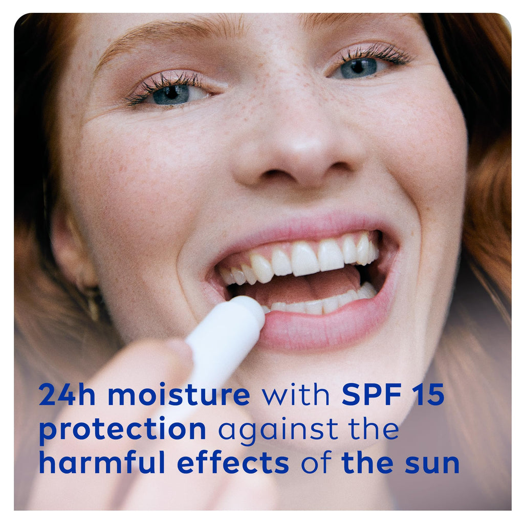 NIVEA Lip Balm Hydro Care with SPF 15 (4.8g), Hydrating Lip Balm with Shea Butter, Natural Oils and Vitamins, Provides 24 Hour Moisture and Protection