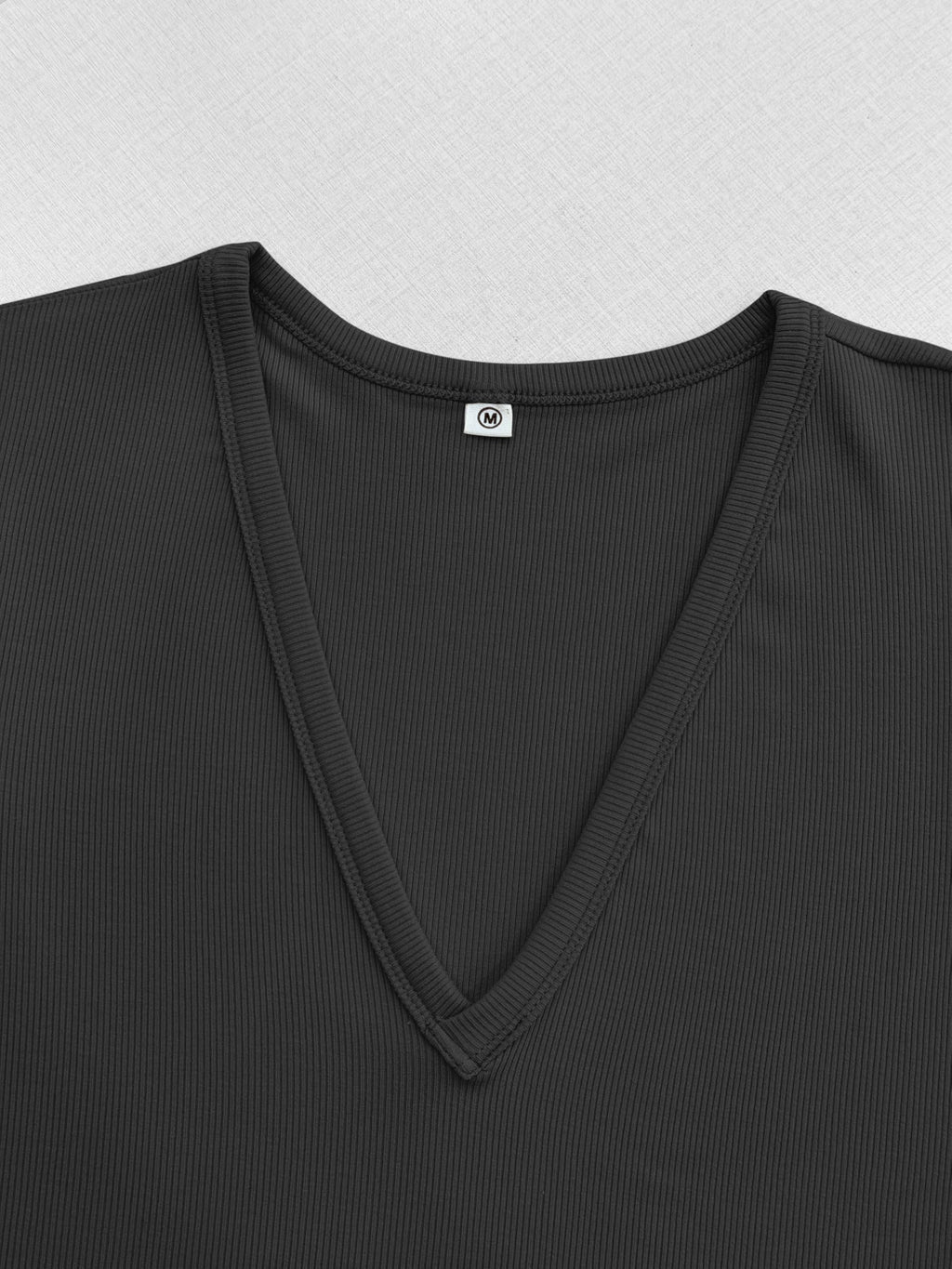 Albe Rita Women Short Sleeve T-Shirt Cap V Neck Shirts for Women Ribbed Casual Top Knit Slim Fit for Summer,Black,M