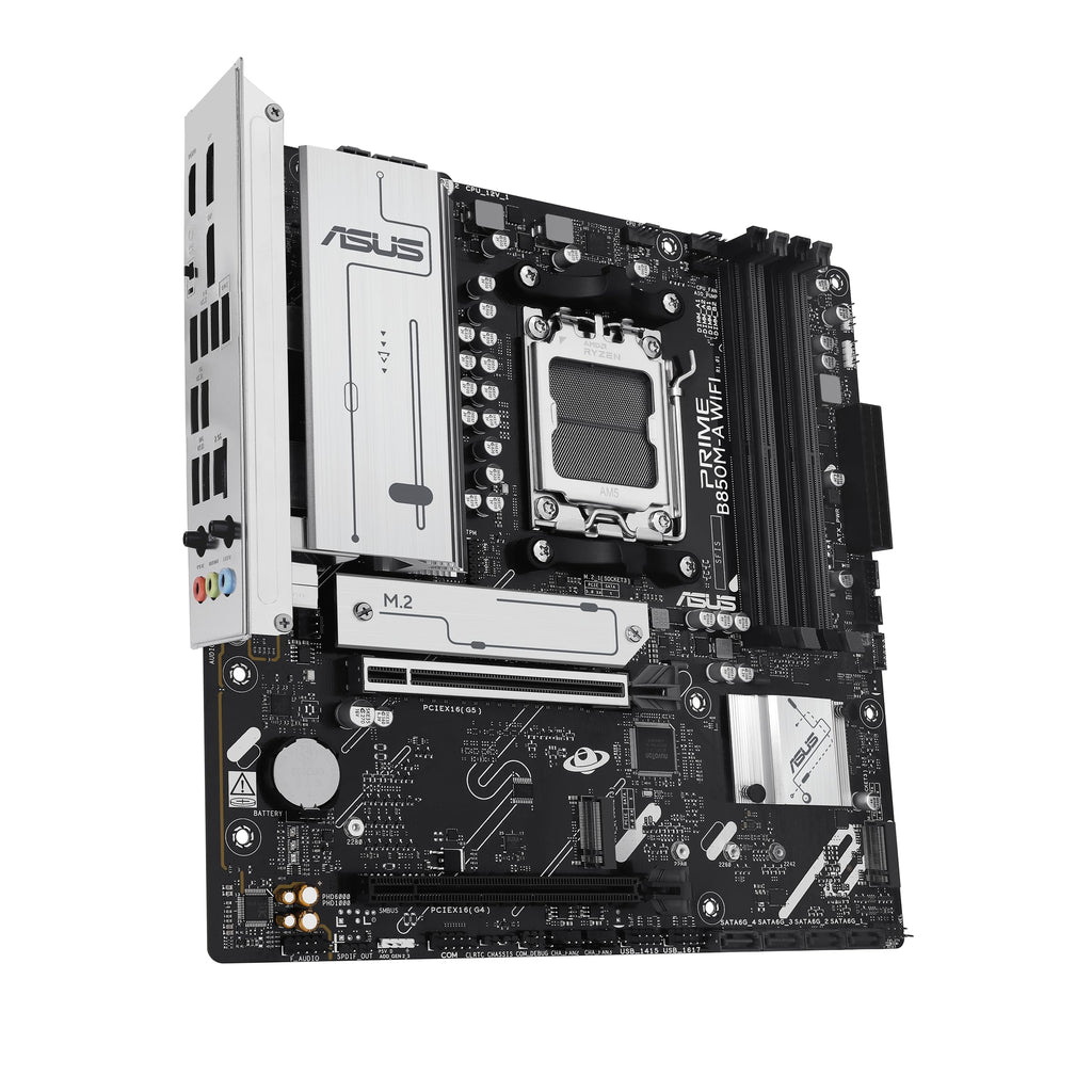 ASUS Prime B850M-A WiFi-CSM AMD AM5 B850 mATX Motherboard, DDR5, PCIe 5.0 Ready, 3X M.2, Wi-Fi 6E, 2.5Gb LAN, DisplayPort, HDMI™, USB Type-C®, ASUS Control Center Express Remote IT Management