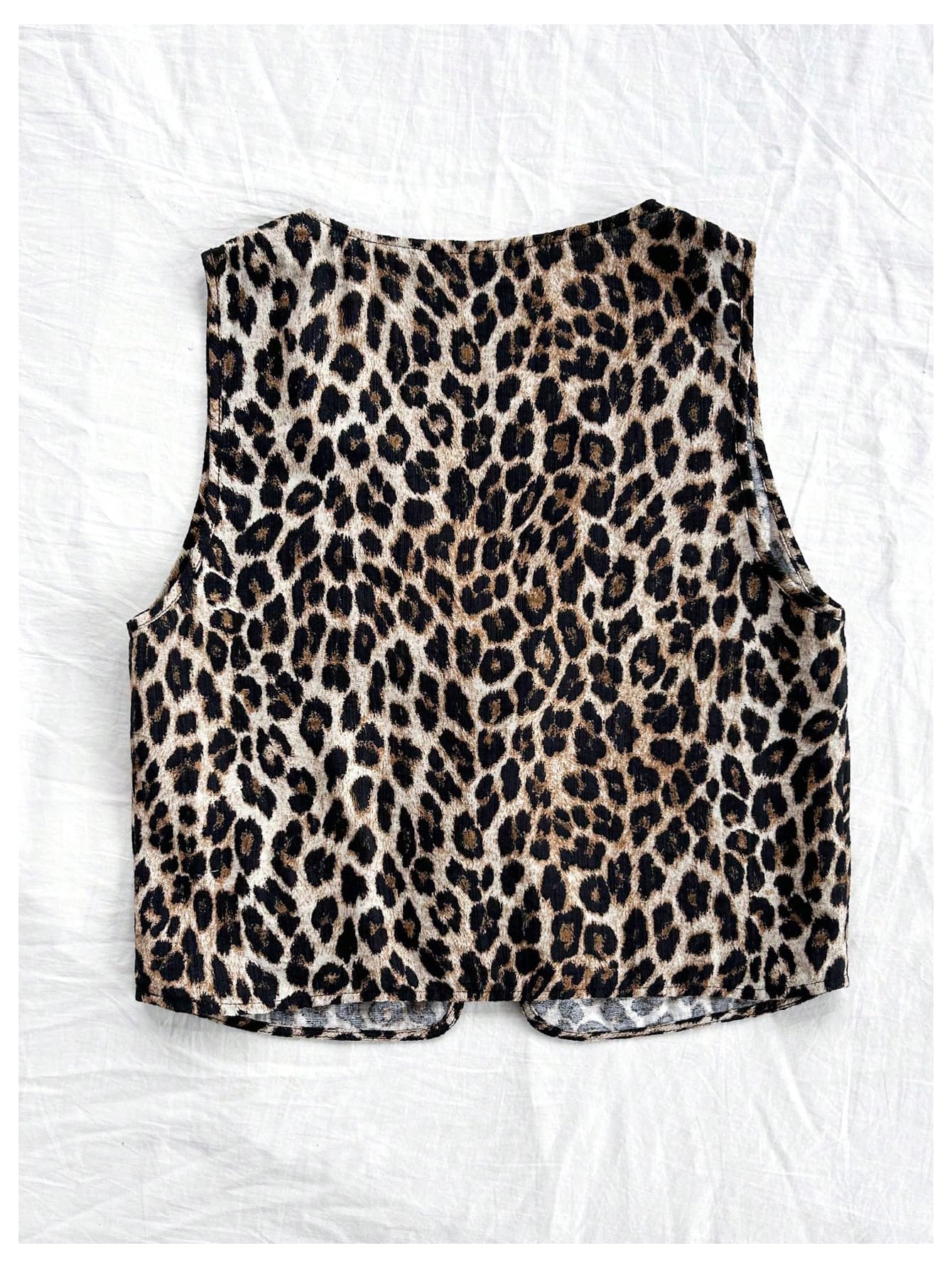 WDIRARA Women's Leopard Print Bow Tie Front Vest Sleeveless V Neck Crop Tank Top Multicolor Leopard Medium