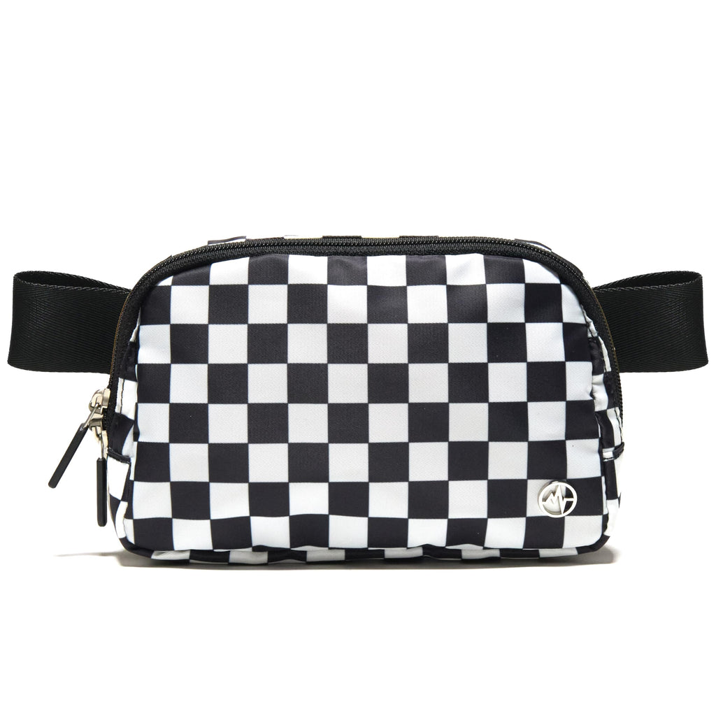 Pander Two Way Zipper Fanny Pack Nylon Everywhere Belt Bag for Women, Water Repellent Waist Packs, Crossbody Bags with Adjustable Strap (Checkered Black)