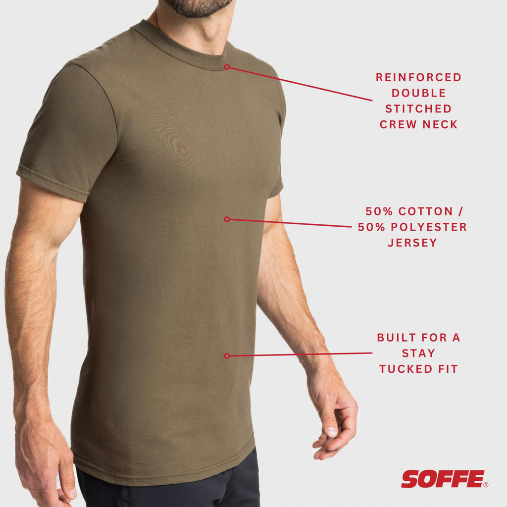 Soffe Men's 3 Pack - USA Poly/Cotton Military Tee, Tan, Medium