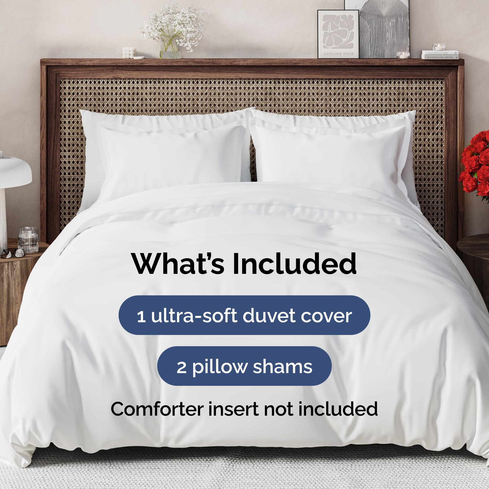 Duvet Cover King Size - Extra Soft King Size Duvet Cover - Lightweight, Breathable & Cozy - Easy Care & Fade Free with Zipper Closures & Ties - 104" x 90" Inches - (White) Comforter Not Included