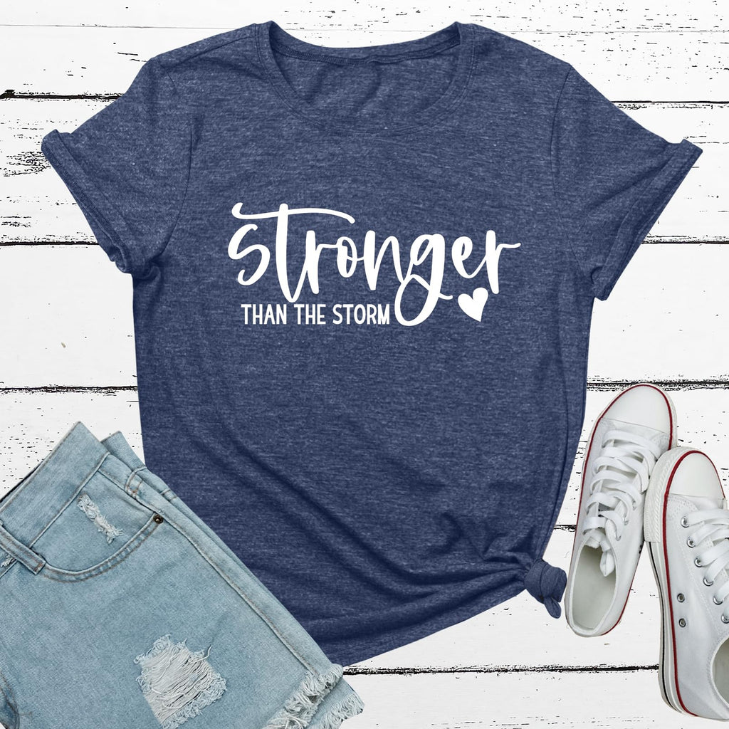 BLACKMYTH Women Cute Graphic Stronger Tee Shirts Heather Navy Medium