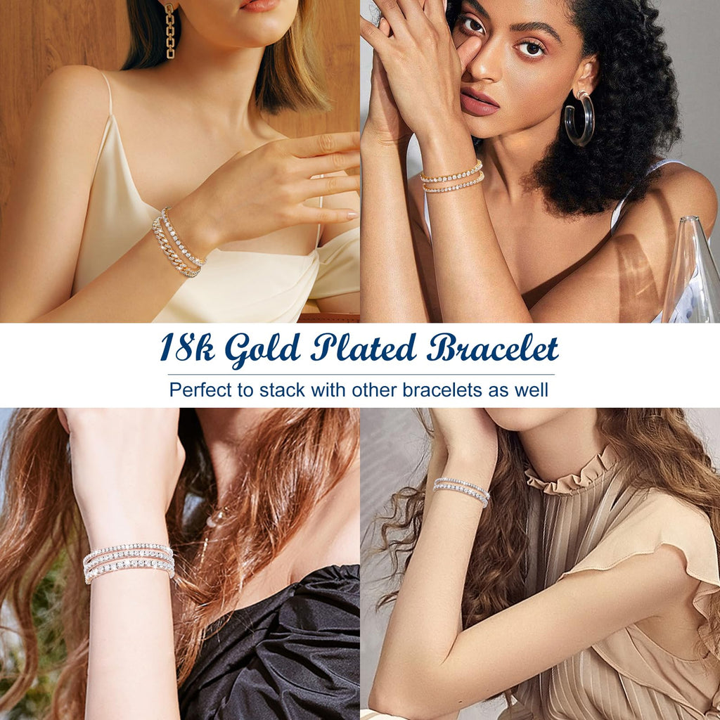 Moissanite Tennis Bracelet, 8.69 Carats Adjustable Bracelet for Women 18K Yellow Gold Plated S925 Sterling Silver Tennis Bracelet D Color VVS1 Round Cut 4MM Moissanite Bracelet Non Tarnish Bracelets