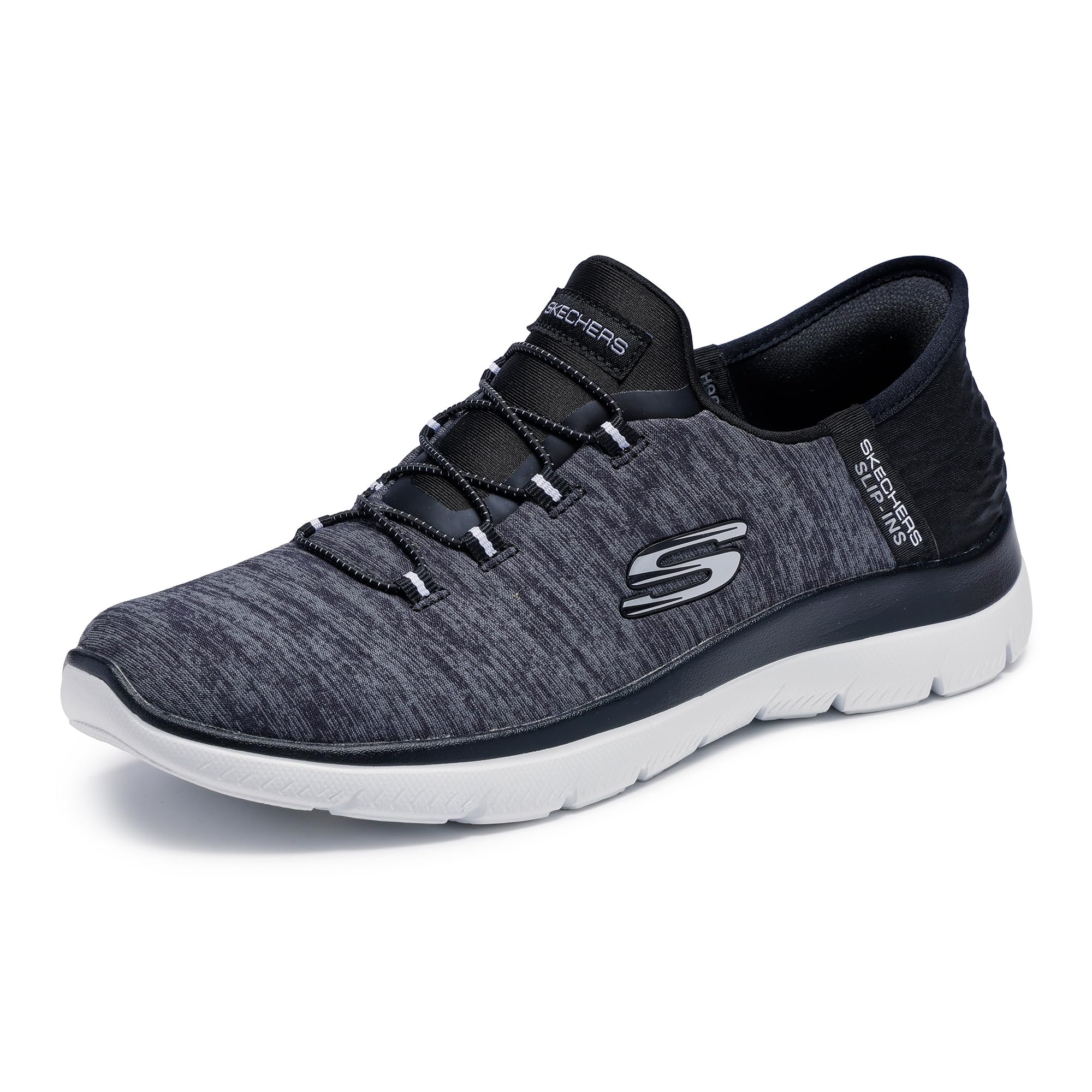 Skechers Women's Summits Hands-Free Slip-Ins – Memory Foam Insole, Heel Pillow, Vegan Materials Sneaker, Black White, 8