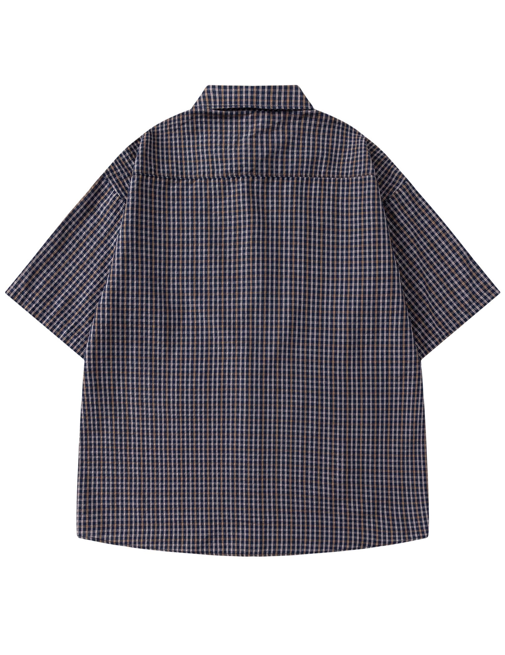 Vamtac Mens Button Down Shirts - Short Sleeve Shirt, Novelty Y2k Outfits, Plaid Tops Blue Brown