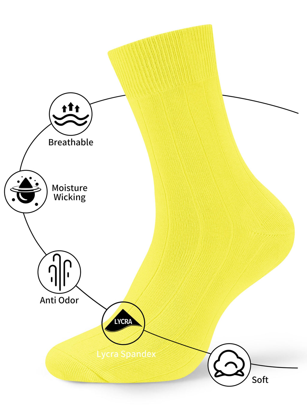 Forony Mens Dress Socks Size 9-11 9-12 8-13 Yellow Cotton Anti Odor Size 8-13 for Suit Business 3 Pack Formal