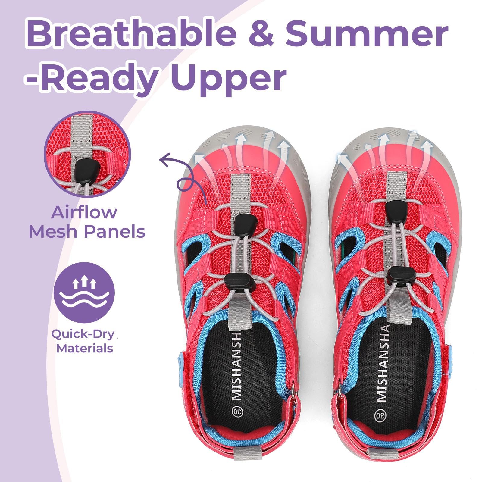 Mishansha Toddler Girls Sandals Closed Toe, Adjustable Breathable Summer Outdoor Hiking Walking Shoes for Kids Play & Beach Watermelon Red 11.5 Little Kid