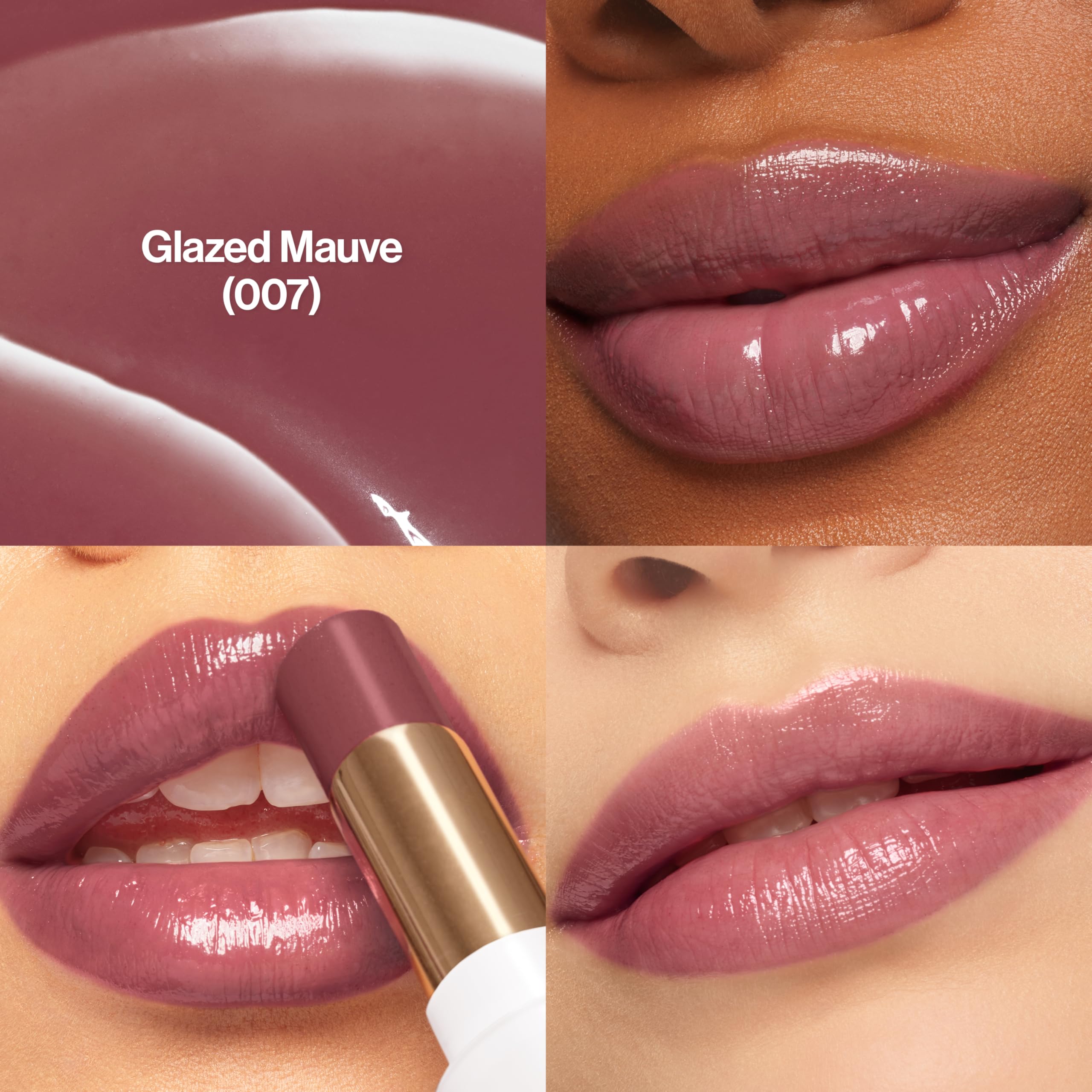 REVLON Super Lustrous Glass Shine Balm, Hydrating Tinted Lip Balm with Hyaluronic Acid, Aloe & Rose Quartz, 007 Glazed Mauve, 0.11 oz