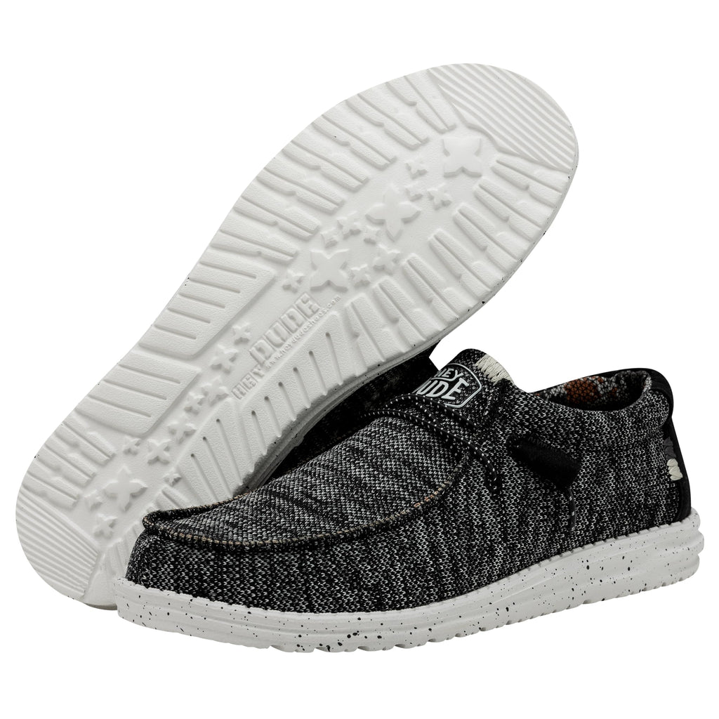 HEYDUDE Men's Wally Sox Black White Size 13 | Men's Loafers | Men's Slip On Shoes | Comfortable & Light-Weight
