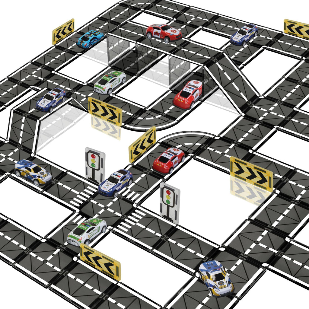Magnetic Tiles Road Set with Pullback Car, Magnetic Blocks for Kids Ages 4-8, Magnet Tiles for Preschool STEM Building Toy, Autism Learning Sensory Montessori Toys Gift for Toddler Boys and Girls