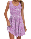 AUSELILY Dresses for Women Sleeveless U Neck Mini Dress with Pockets 2026, Rose Purple Floral M