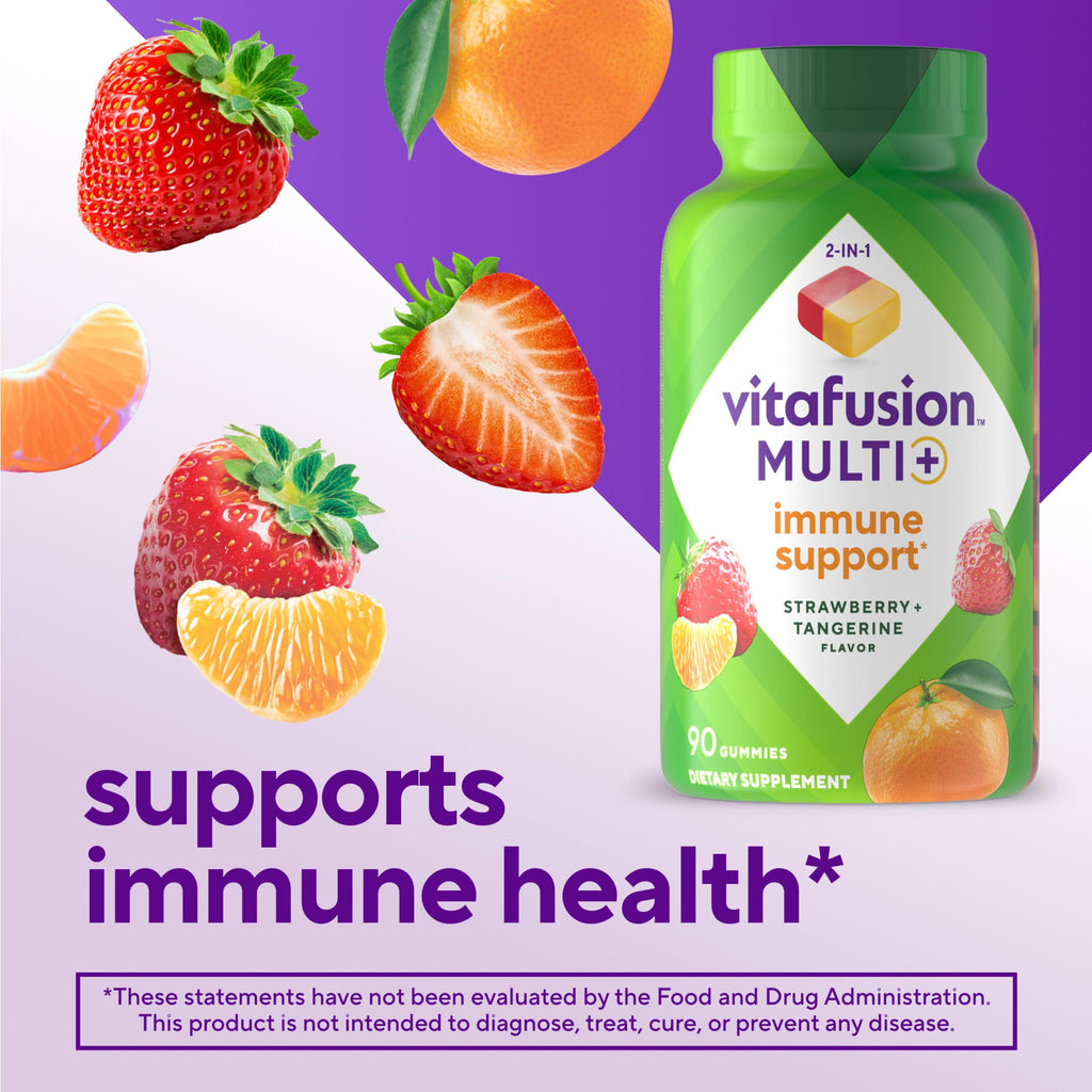 Vitafusion Multi+ Immune Support* – 2-in-1 Benefits & Flavors – Adult Gummy Vitamins with Vitamin C, Zinc, Daily Multivitamins, 90 Count