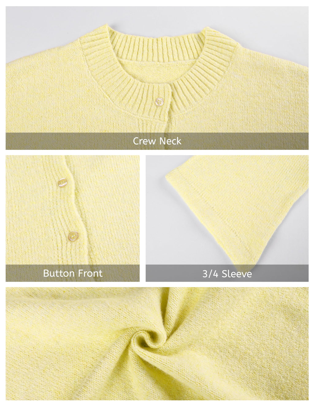 Springrain Cardigan Sweaters for Women Lightweight Knit Cropped Cardigan Button Up Solid Knitwear(Yellow-S)