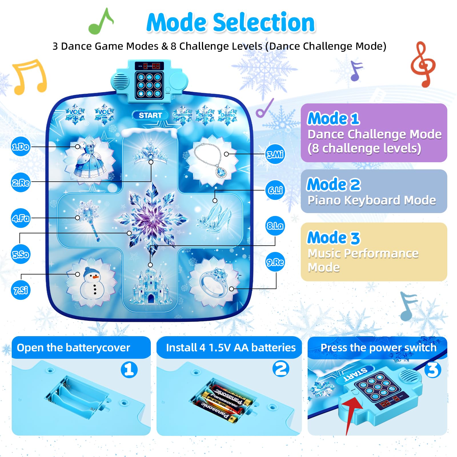 LZFYMXOK Dance Mat, Electronic Rhythm Step Play Mat with LED Lights, Light Up Dance Mat, 8 Challenge Levels, Adjustable Volume, Built-in Music, Frozen Toys Gift for Kids 3-12